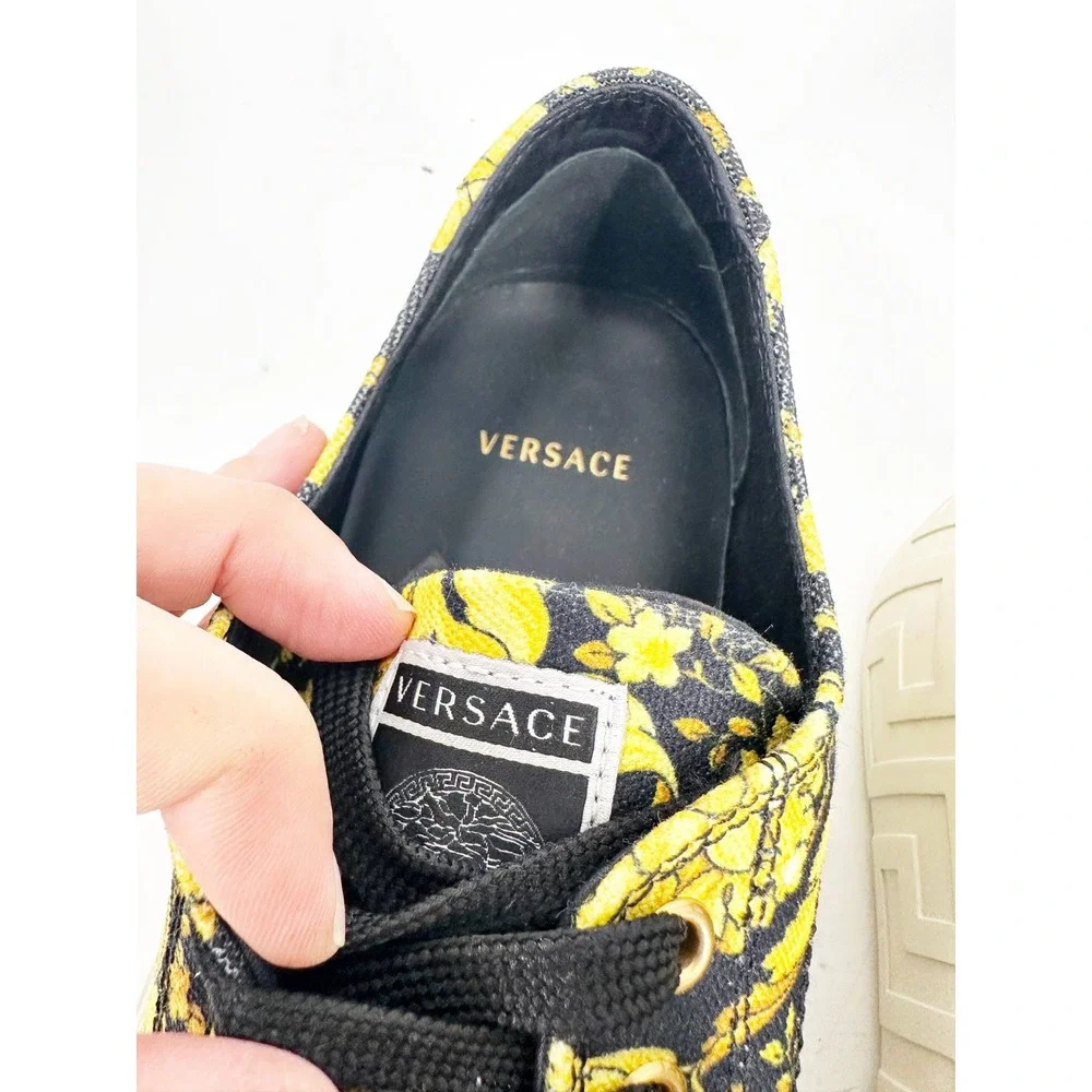 Versace Barocco Print Sneakers Mens 43 Yellow Greca‎ Low Top Luxury Trainers